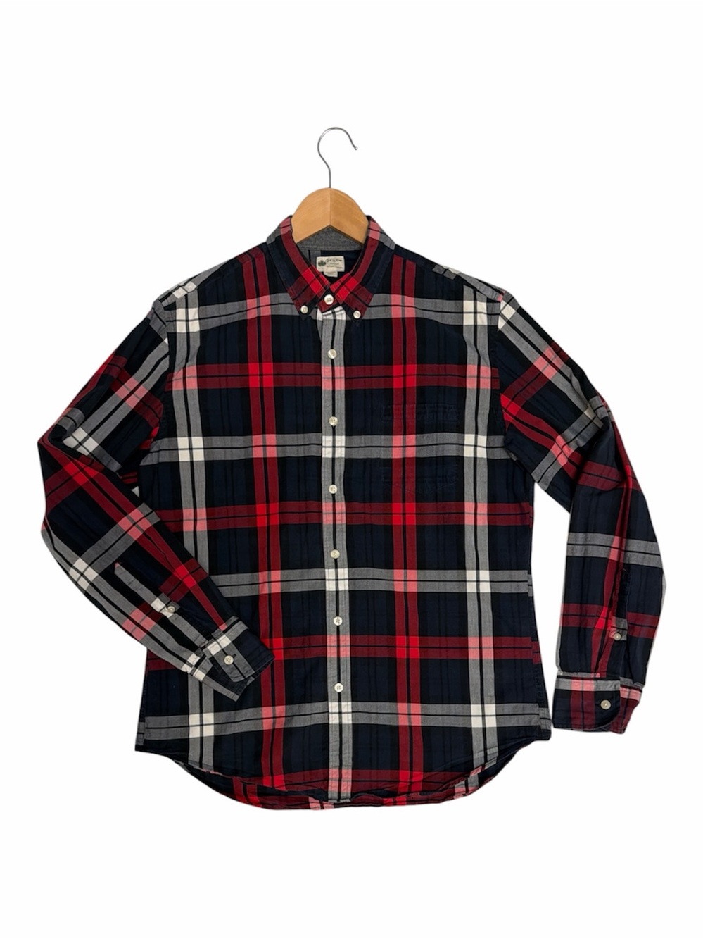 Vintage J.Crew Washed Tartan Shirt Men’s L Navy Red Plaid 100% Cotton